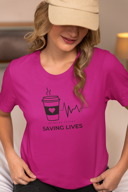 Women's Drinking Coffee Saving Lives Dainty Shirt