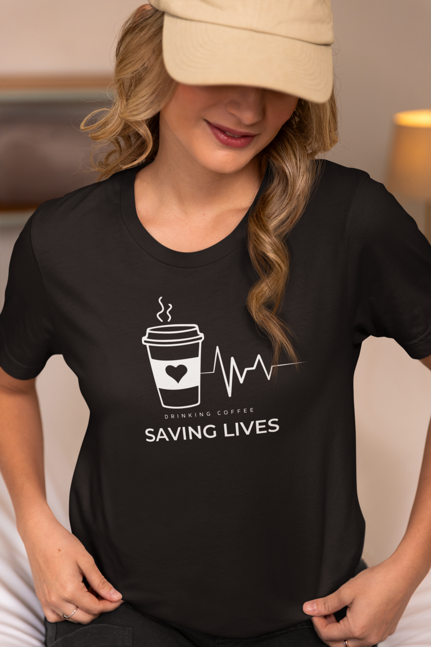 Women's Drinking Coffee Saving Lives Dainty Shirt