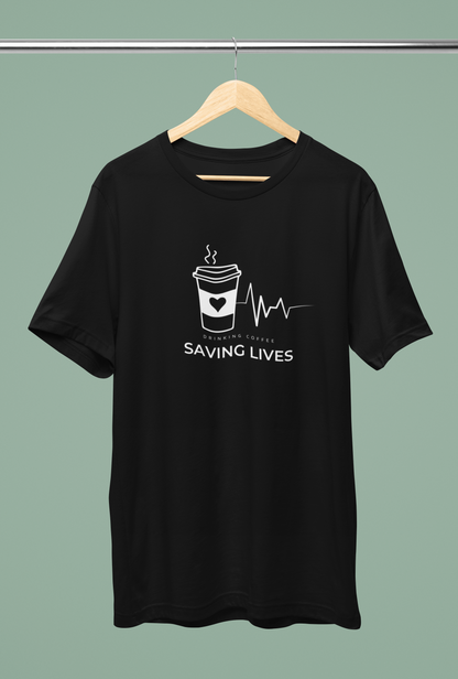 Women's Drinking Coffee Saving Lives Dainty Shirt