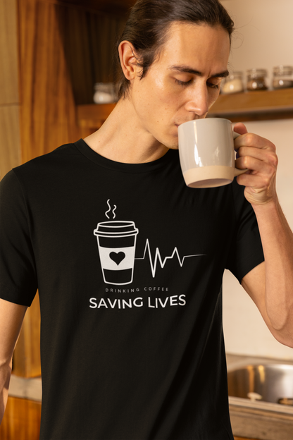 Men's Drinking Coffee Saving Lives Vintage Shirt