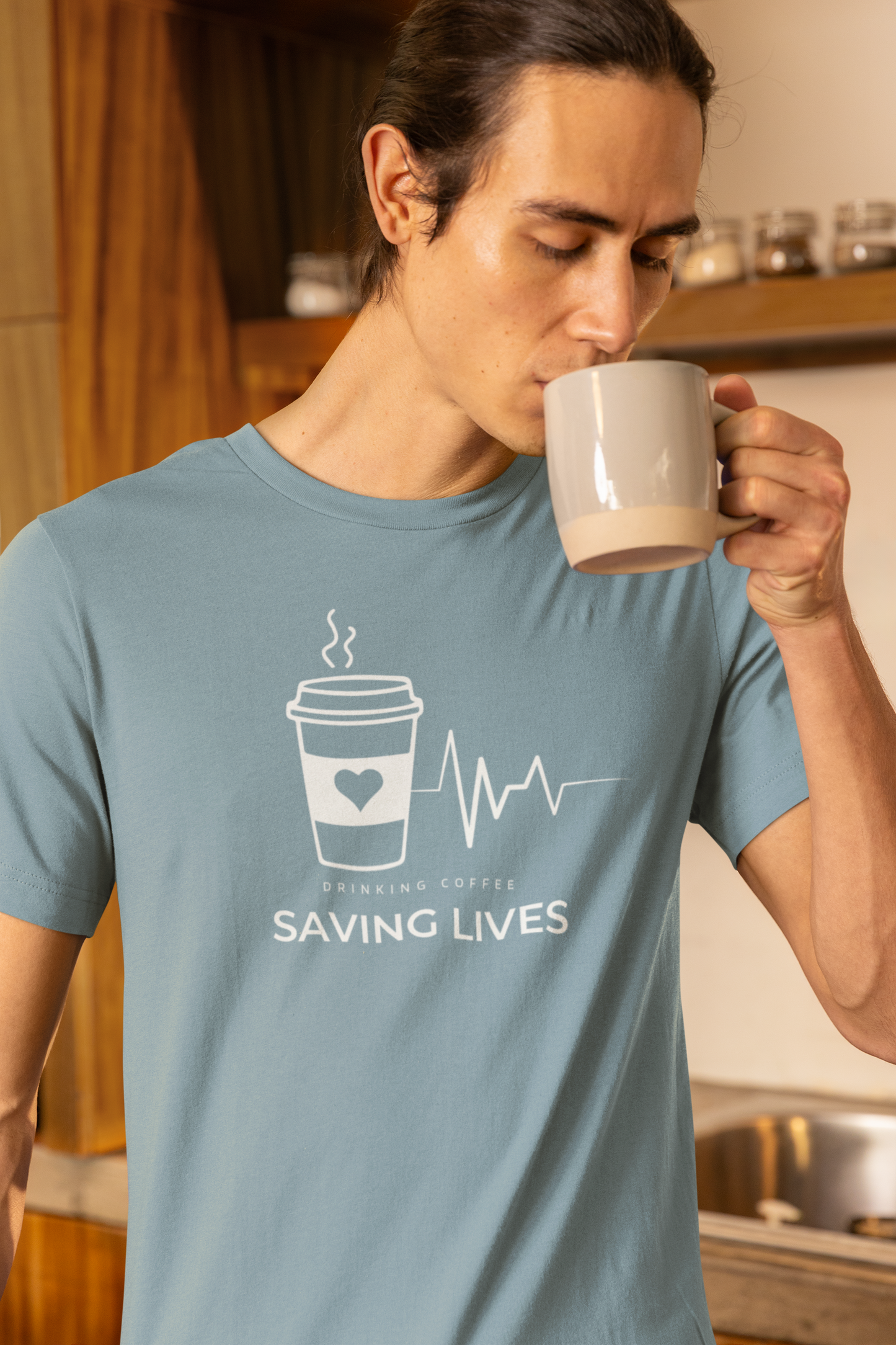 Men's Drinking Coffee Saving Lives Vintage Shirt