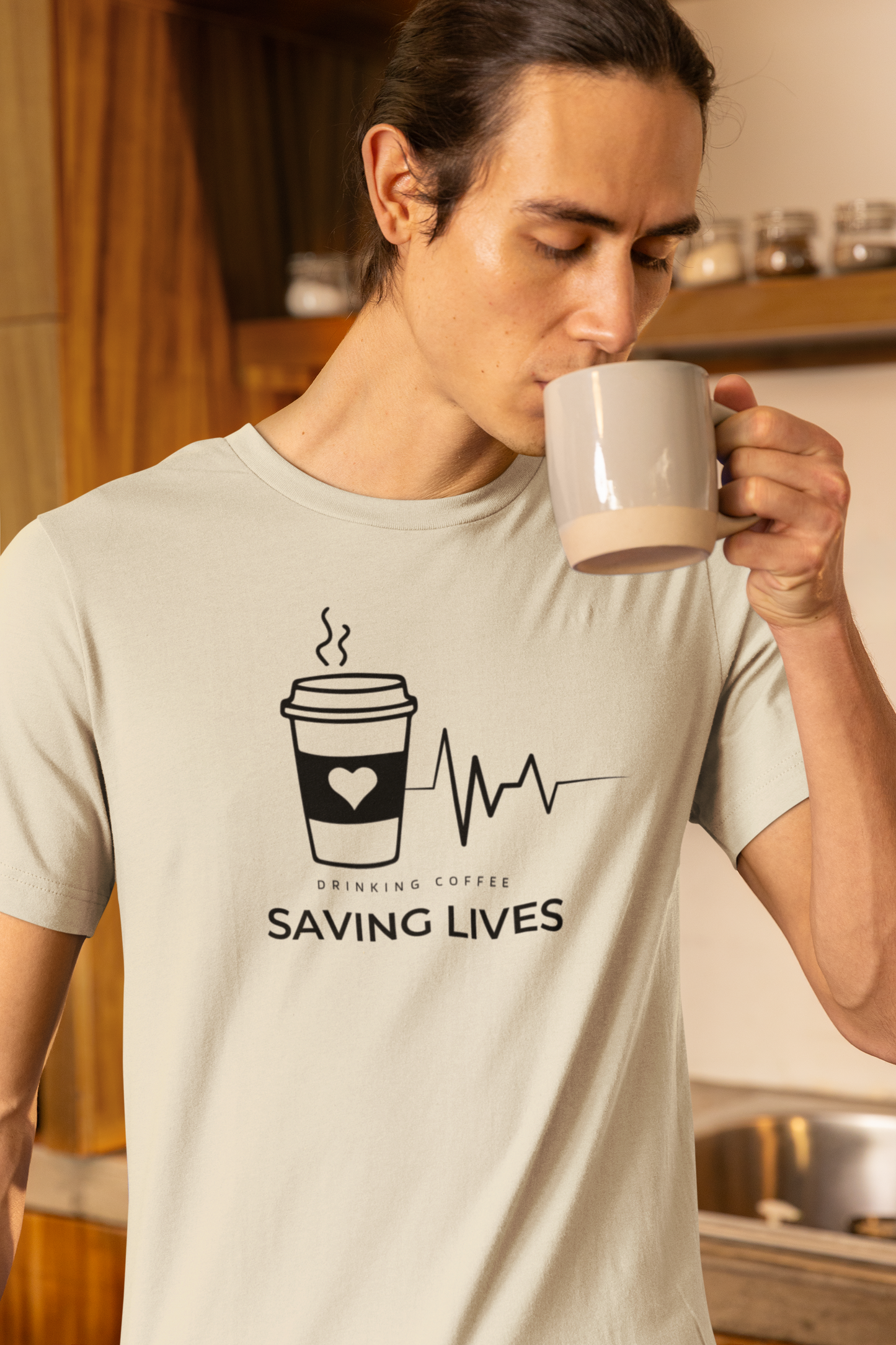 Men's Drinking Coffee Saving Lives Vintage Shirt