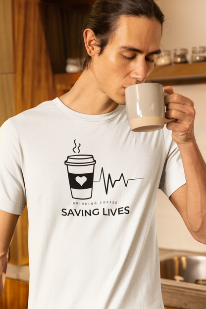 Men's Drinking Coffee Saving Lives Vintage Shirt