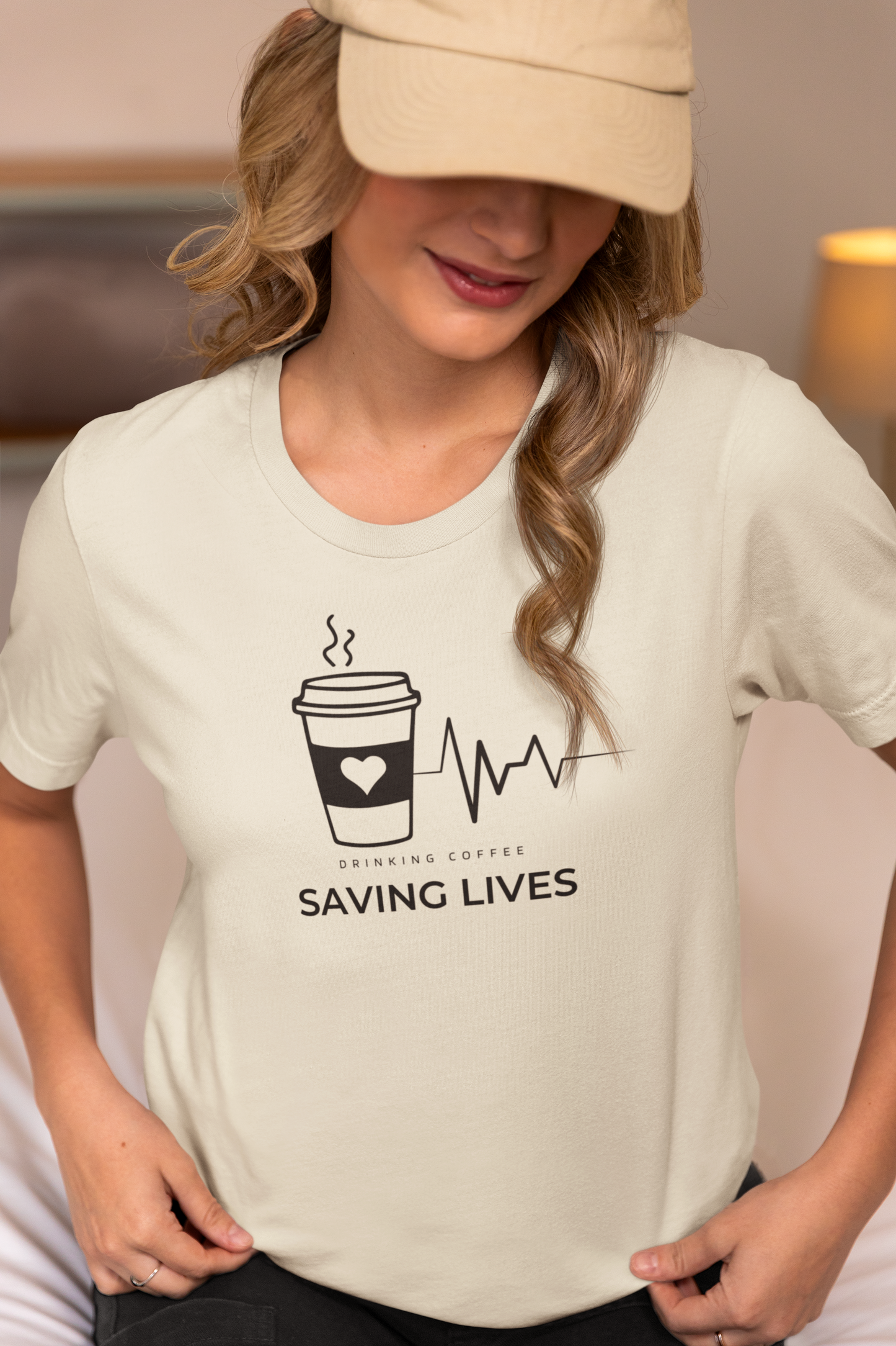 Women's Drinking Coffee Saving Lives Dainty Shirt