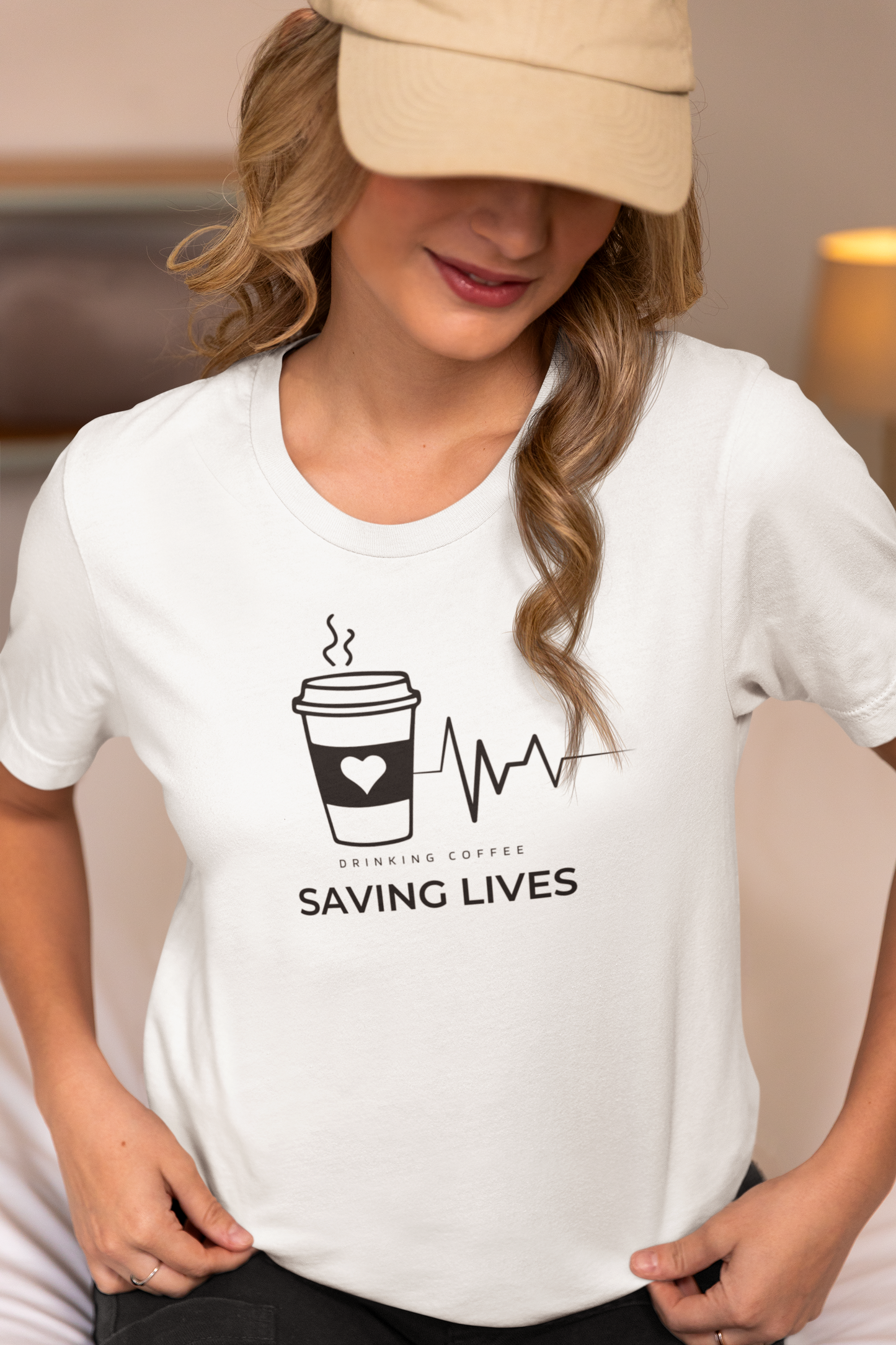 Women's Drinking Coffee Saving Lives Dainty Shirt