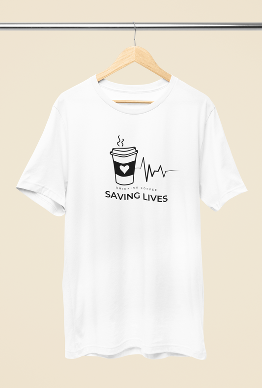 Women's Drinking Coffee Saving Lives Dainty Shirt